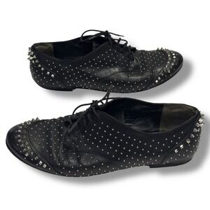 Rachel Roy Black Leather Studded Spikes Lace Up Oxfords Womens 8.5